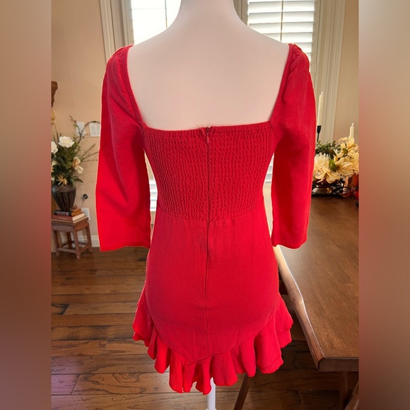 Ruffles Asymmetric Sweetheart Bow Smocked Gauzy Romantic Short Mini Dress sz 10 - Picture 6 of 7